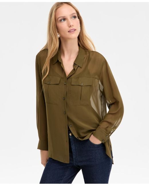 INC International Concepts Green Button-front Shirt