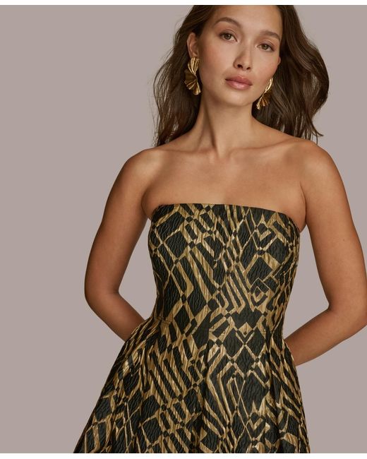 Donna Karan Green Strapless Fit And Flare Midi Dress