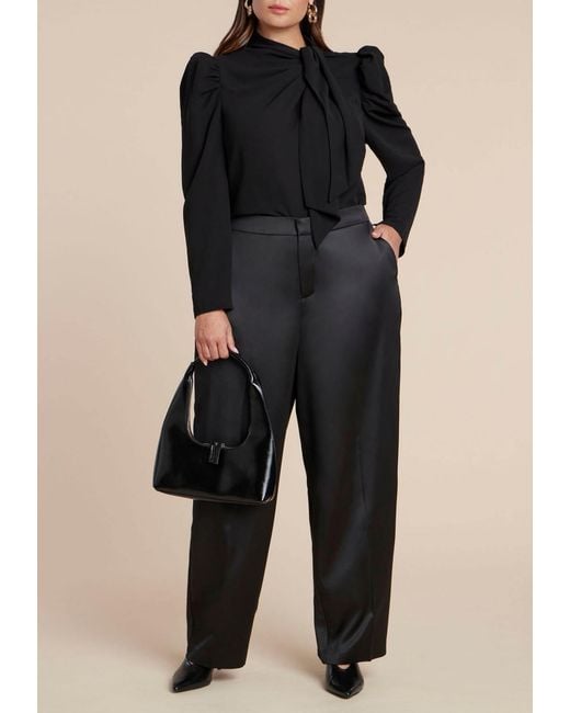 Eloquii Black Plus Size Drape Front Blouse