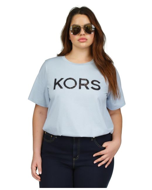 Michael Kors White Michael Plus Size Sequin Logo Cotton T-shirt