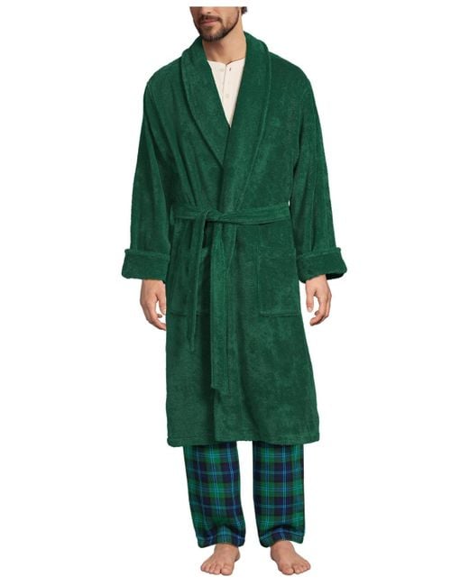 Lands' End Green Calf Length Turkish Terry Robe for men
