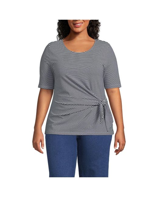 Lands' End Gray Plus Size Lightweight Jersey Tie Front Top