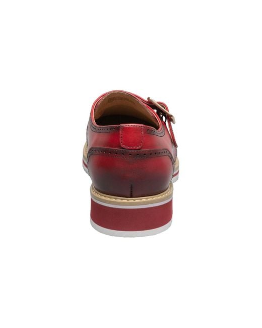 Stacy Adams Red Bartram Plain Toe Monk Strap Shoe for men
