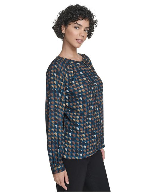 Calvin Klein Blue Printed Georgette Long-sleeve Blouse