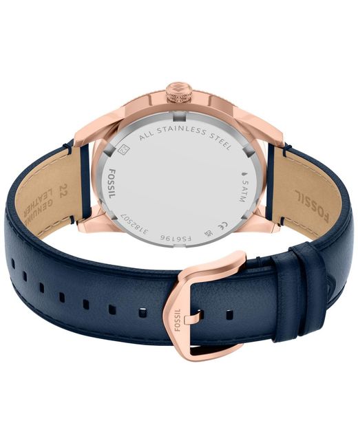 Fossil Blue Pearson Multi-function Navy Leather Watch 42mm for men