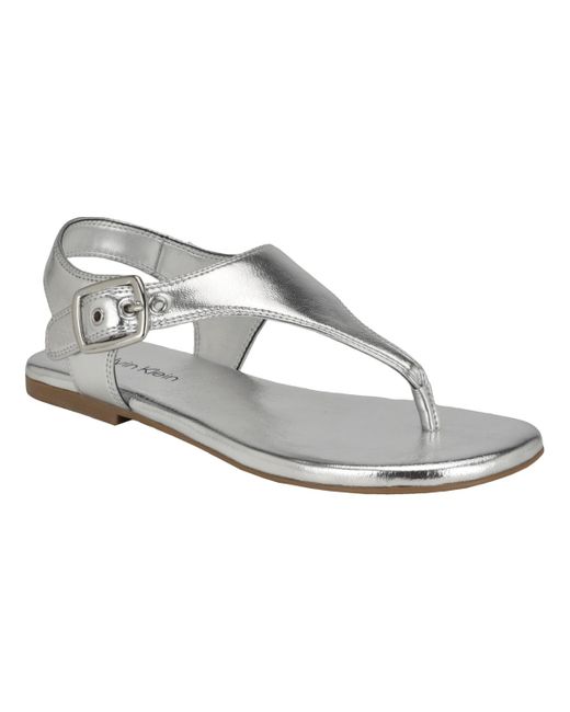 Calvin Klein White Moraca Round Toe Flat Casual Sandals