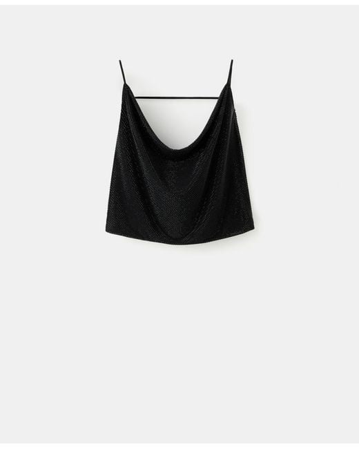 Mango Black Draped Crystal Neckline Top
