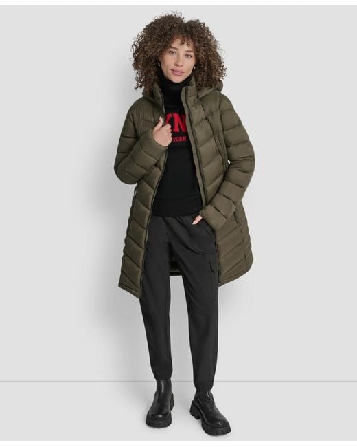 DKNY Green Zip-front Long Coat