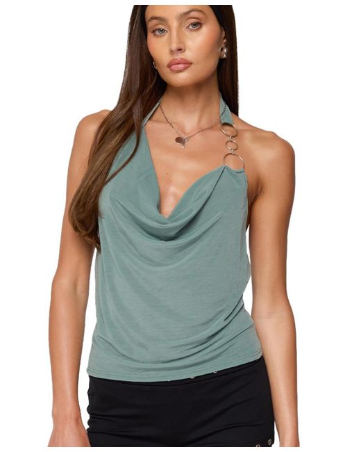 Edikted Green Rhia Cowl Neck Halter Top