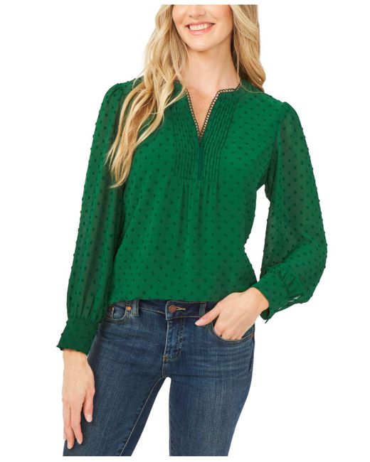 Cece Synthetic Longsleeve Clipdot Top in Green Lyst