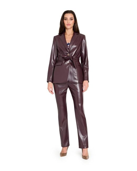 Tahari Purple Long Sleeve Belted Jacket