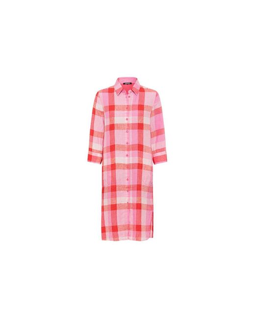 Olsen Red 100% Linen Plaid Shirt Dress