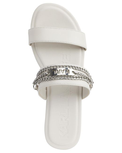Karl Lagerfeld White Paris Canne Double Band Flat Sandal With Chain Logo Design Heeled
