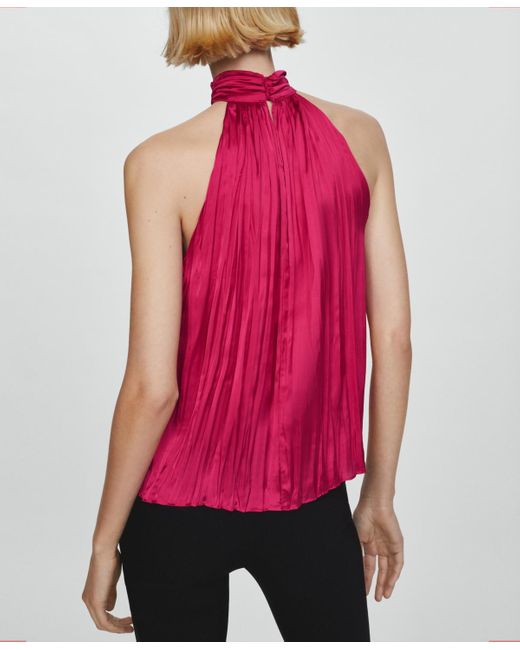Mango Red High Neck Pleated Blouse