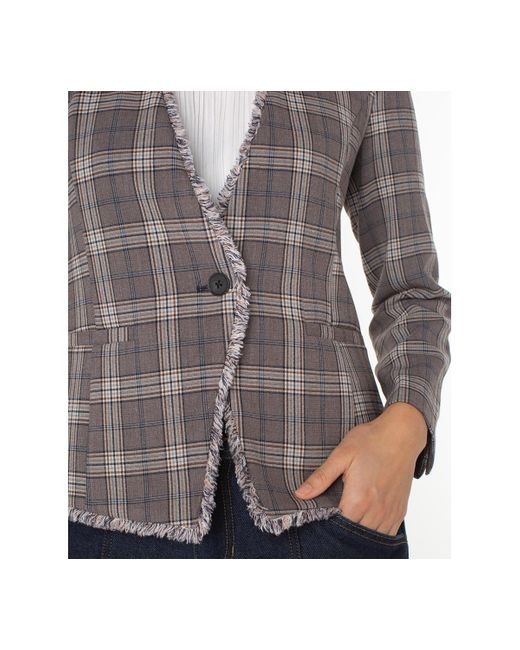 Liverpool Los Angeles Gray Collarless Fray-trim Fitted Blazer