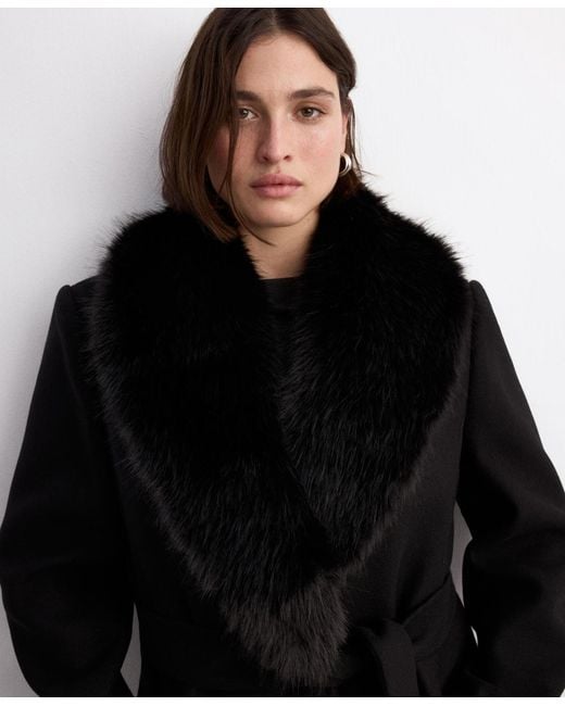 Mango Black Fur Collar Manteco Wool Coat