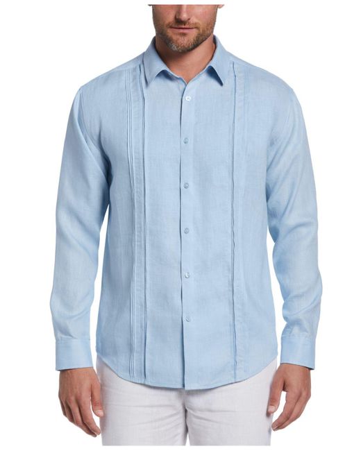 Cubavera Linen Embroidered Tuck Panel Long-sleeve Guayabera Shirt in ...