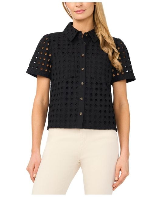 Cece Black Short-sleeve Collared Button-down Shirt