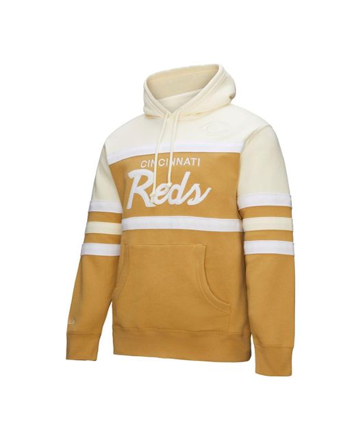 Mitchell & Ness Natural Tan/cream Cincinnati Reds Head Coach Pullover Hoodie for men