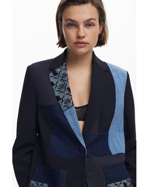 Desigual Blue Patchwork Blazer