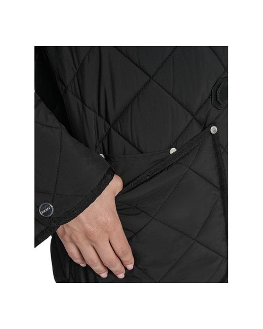 DKNY Black Hooded toggle Quilted Coat