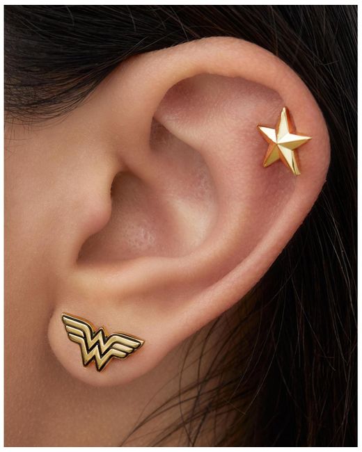 Dc Comics Wonder Woman Gold Plated Stud Earrings Set in Metallic | Lyst