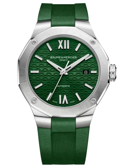 Baume & Mercier Swiss Automatic Riviera Green Rubber Strap Watch 42mm for men