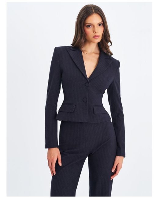 Miss Circle Blue Quinne Navy Striped Single-breasted Peplum Blazer