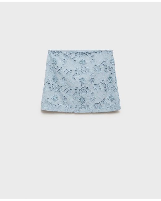 Mango Blue Embroidered Cotton Skirt