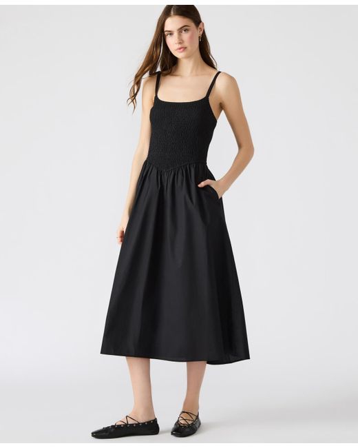 Steve Madden Black Codie Cotton Smocked Midi Dress