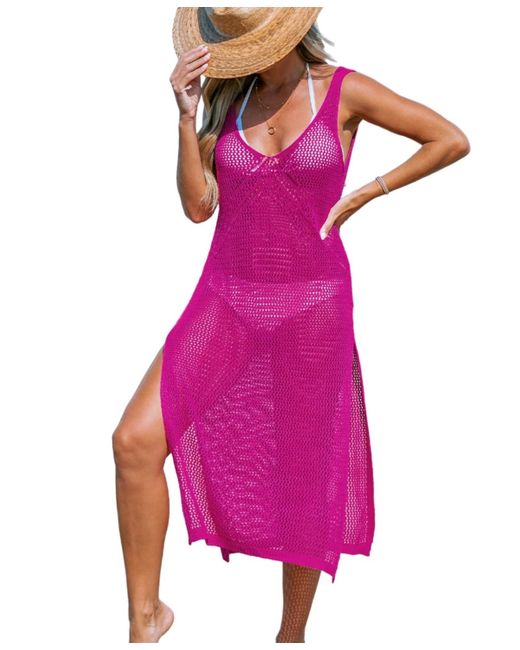 CUPSHE Pink Hot Sleeveless Crochet Cover-up Dress