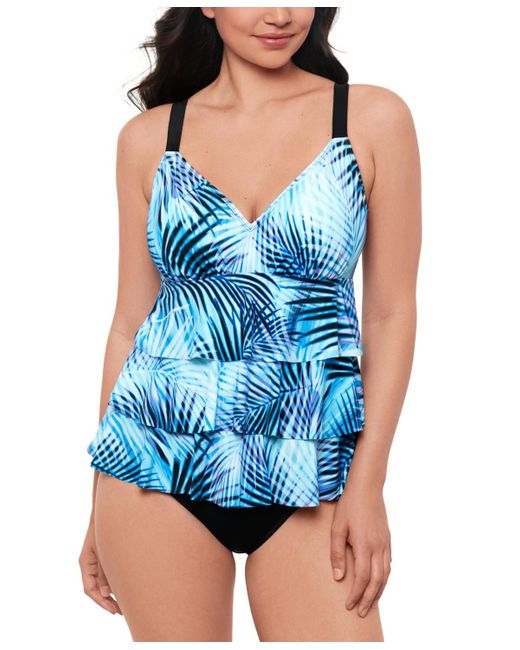 Swim Solutions Blue Leaf It Alone Tiered Fauxkini One-piece Swimsuit