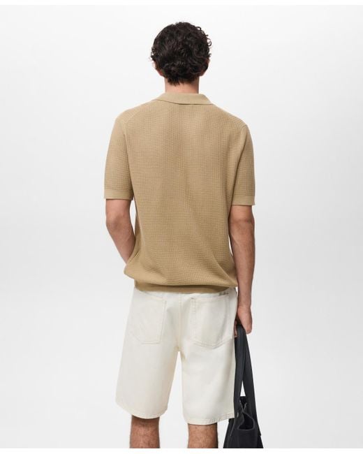 Mango Natural Ribbed Cotton Knitted Polo Shirt for men
