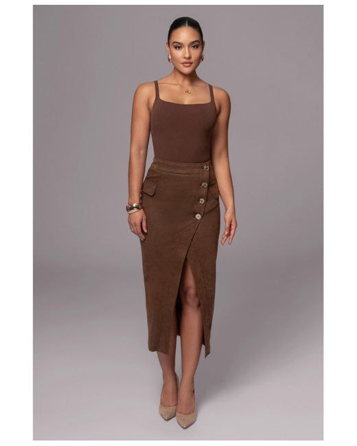 JLUXLABEL Brown Audrey Suede Midi Skirt