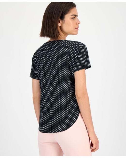 Anne Klein Black Printed Boat Neck Short-sleeve Top