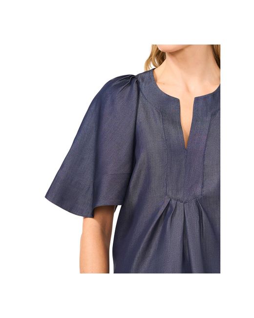 Cece Blue Flutter-short-sleeve V-neck Top