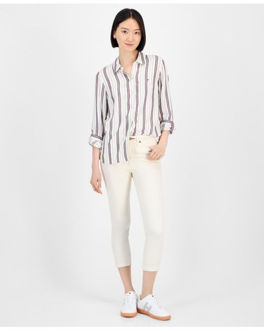Tommy Hilfiger White Striped Roll-tab Shirt