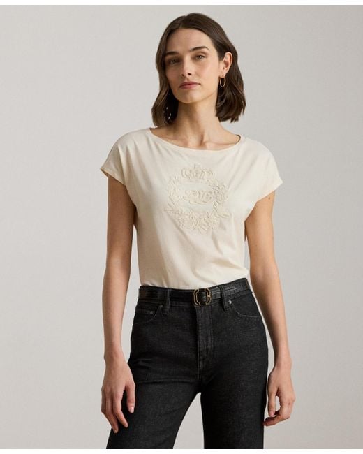 Ralph Lauren Natural Sequin Detail Boat Neck Jersey T-shirt