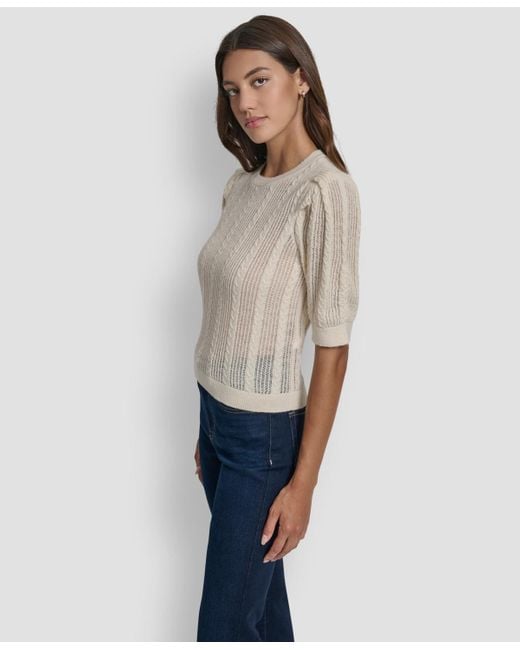DKNY Natural Mixed Stitch Puff-sleeve Sweater