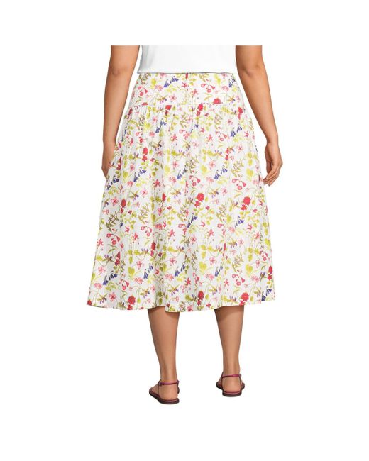 Lands' End Natural Plus Size Poplin Drop Waist Midi Skirt