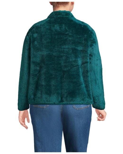 Lands' End Green Plus Size Half Zip Cozy High Pile Fleece Pullover