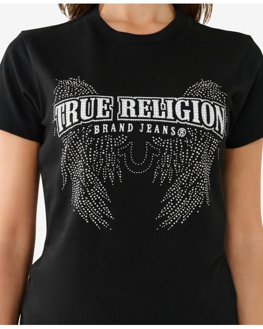 True Religion White Short Sleeve Crystal Wing Crew Tee
