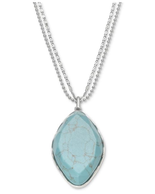 Style & Co. Blue Oval Stone Double Chain Pendant Necklace