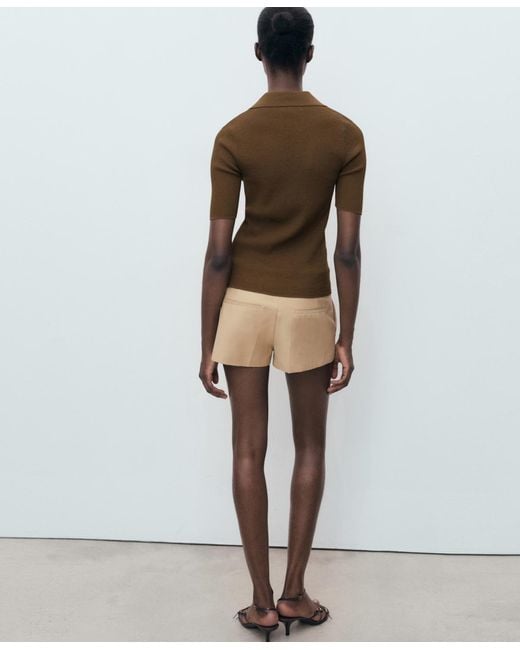 Mango Brown Ribbed Polo Neck Sweater