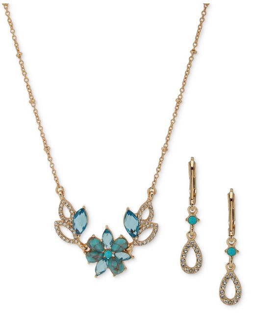 Anne Klein Metallic Gold-tone Floral Cluster Drop Earrings & Pendant Necklace Set