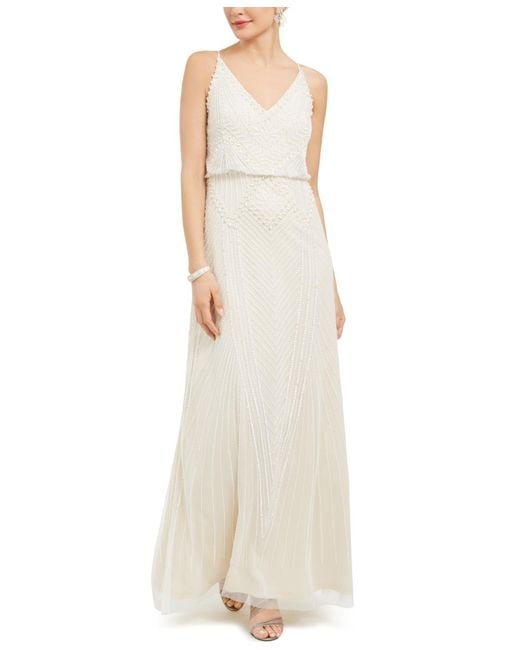 Adrianna Papell Women's White Embellished Blouson Gown Adrianna Papell Women's White Embellished Blouson Gown