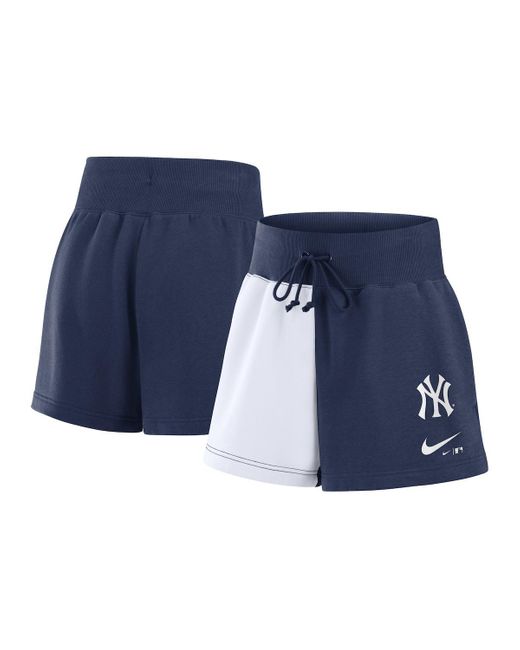 Nike Blue Navy/white New York Yankees Color-block Phoenix Fleece Lounge Shorts