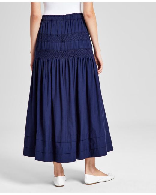 And Now This Blue Tie-waist Lace-inset Maxi Skirt