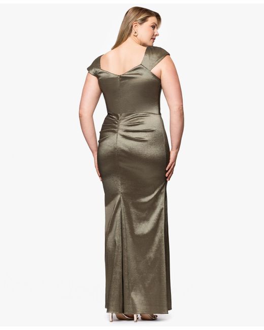 Xscape Metallic Plus Size Asymmetrical-neckline Long Sheath Dress