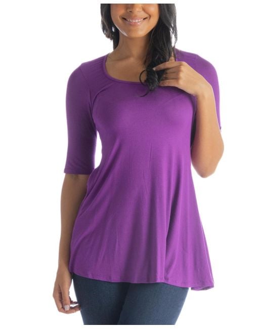 24seven Comfort Apparel Purple Elbow Sleeve Swing Tunic Top